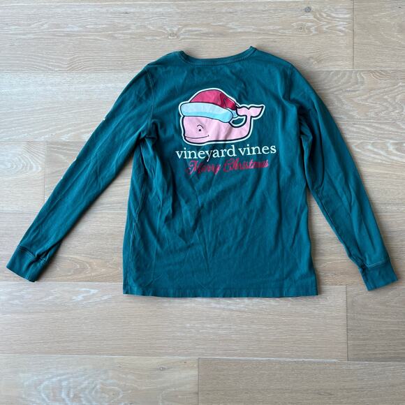 Vineyard Vines Merry Christmas Santa Whale Long-Sleeve Pocket Tee Small - Picture 2 of 4